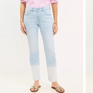 LOFT Curvy Girlfriend Patched Light Indigo Wash Denim Jeans 10/30 Casual Relaxed